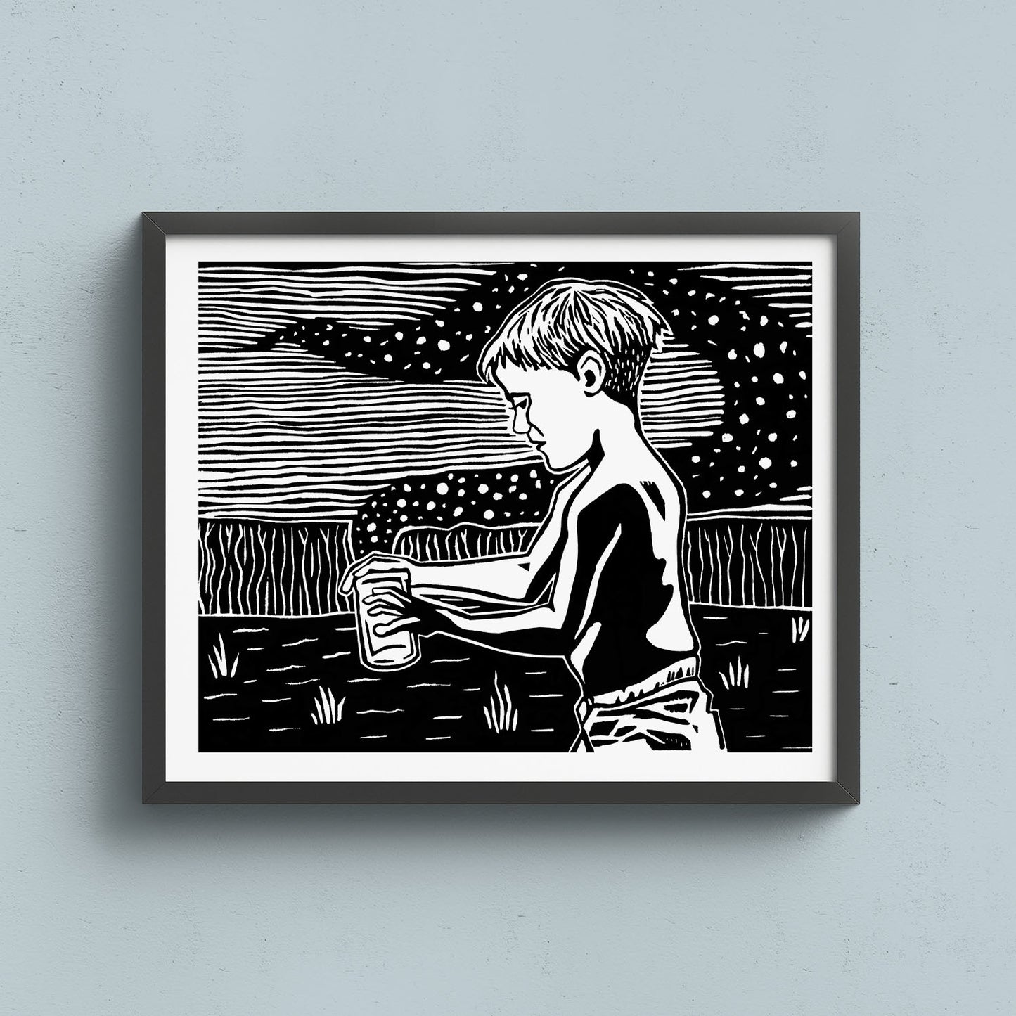 Glow Linocut print