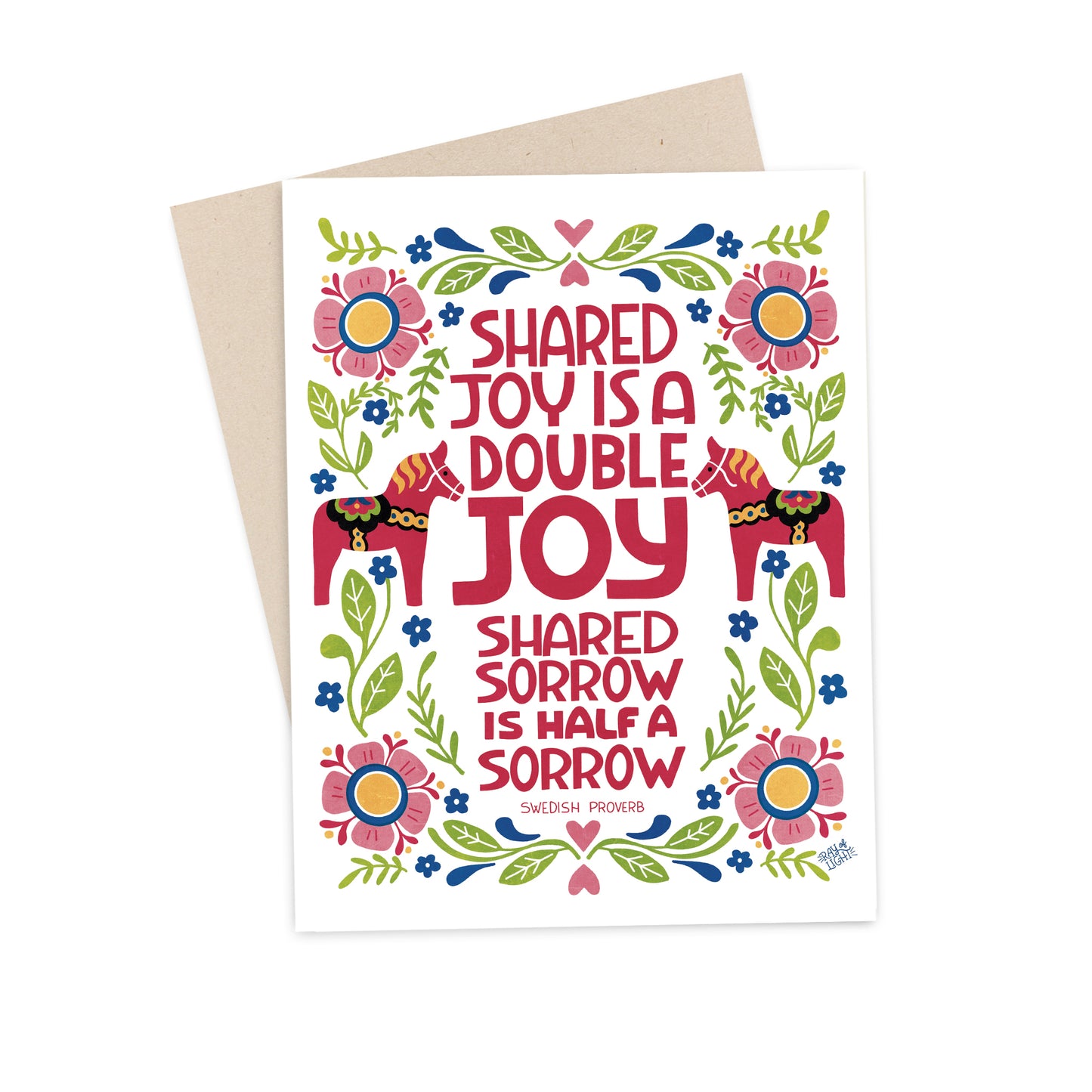 Shared Joy is a Double Joy – Swedish Proverb Folk Art Greeting Card