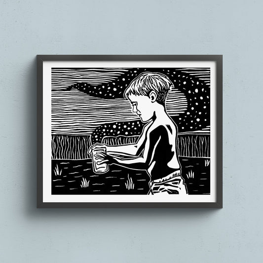 Glow Linocut print