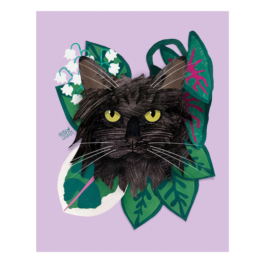Black Longhair Cat Print
