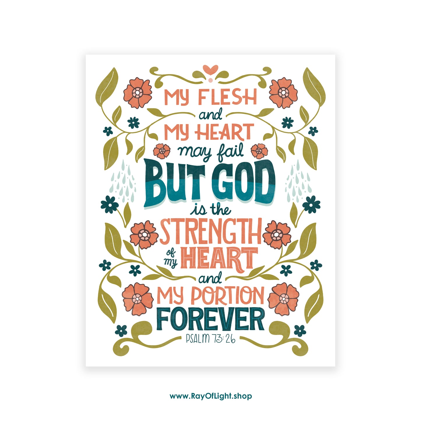 Psalm 73:26 – God Is the Strength of My Heart | Scripture Art Print