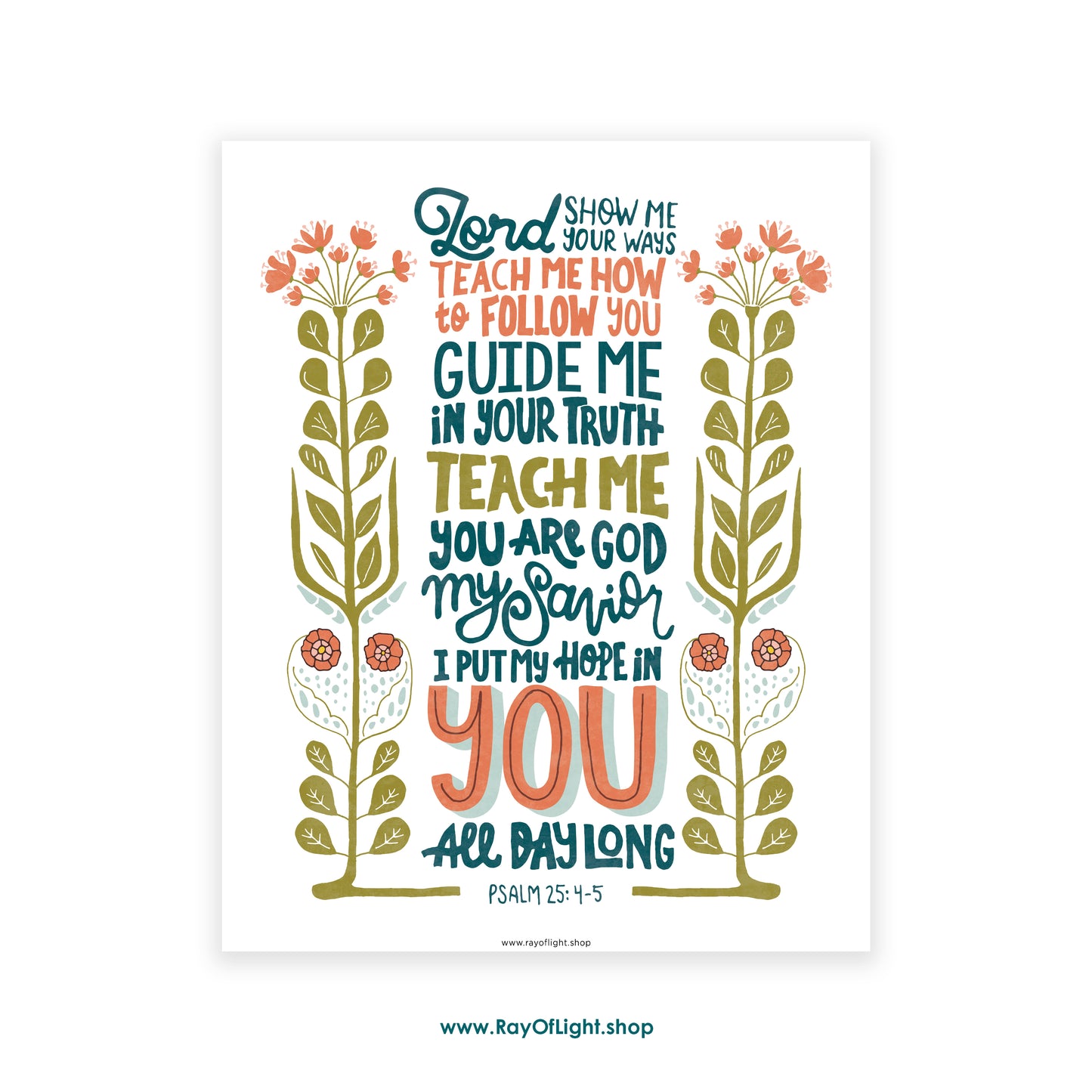 Psalm 25:4-5 Teach Me Your Ways | Scripture Art Print