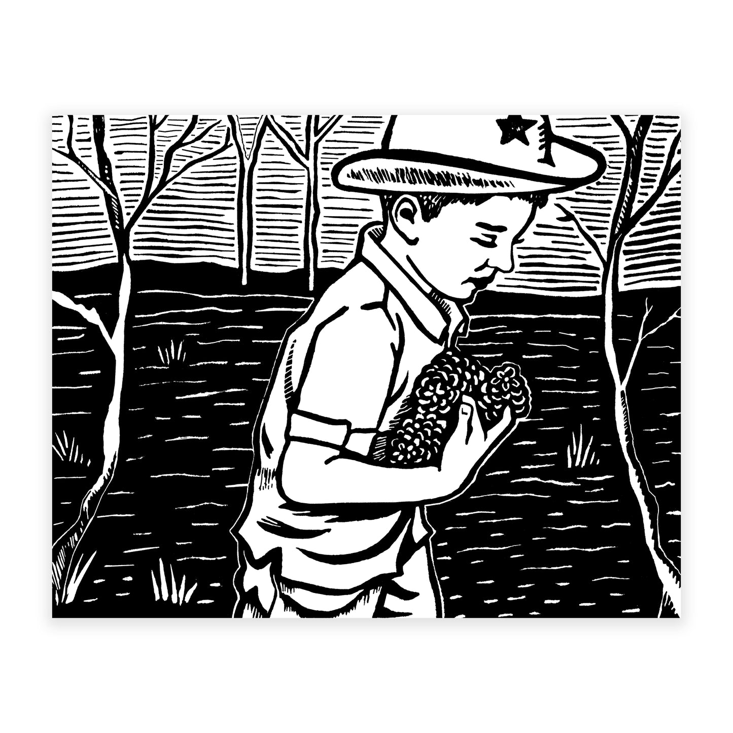 Gather Linocut print