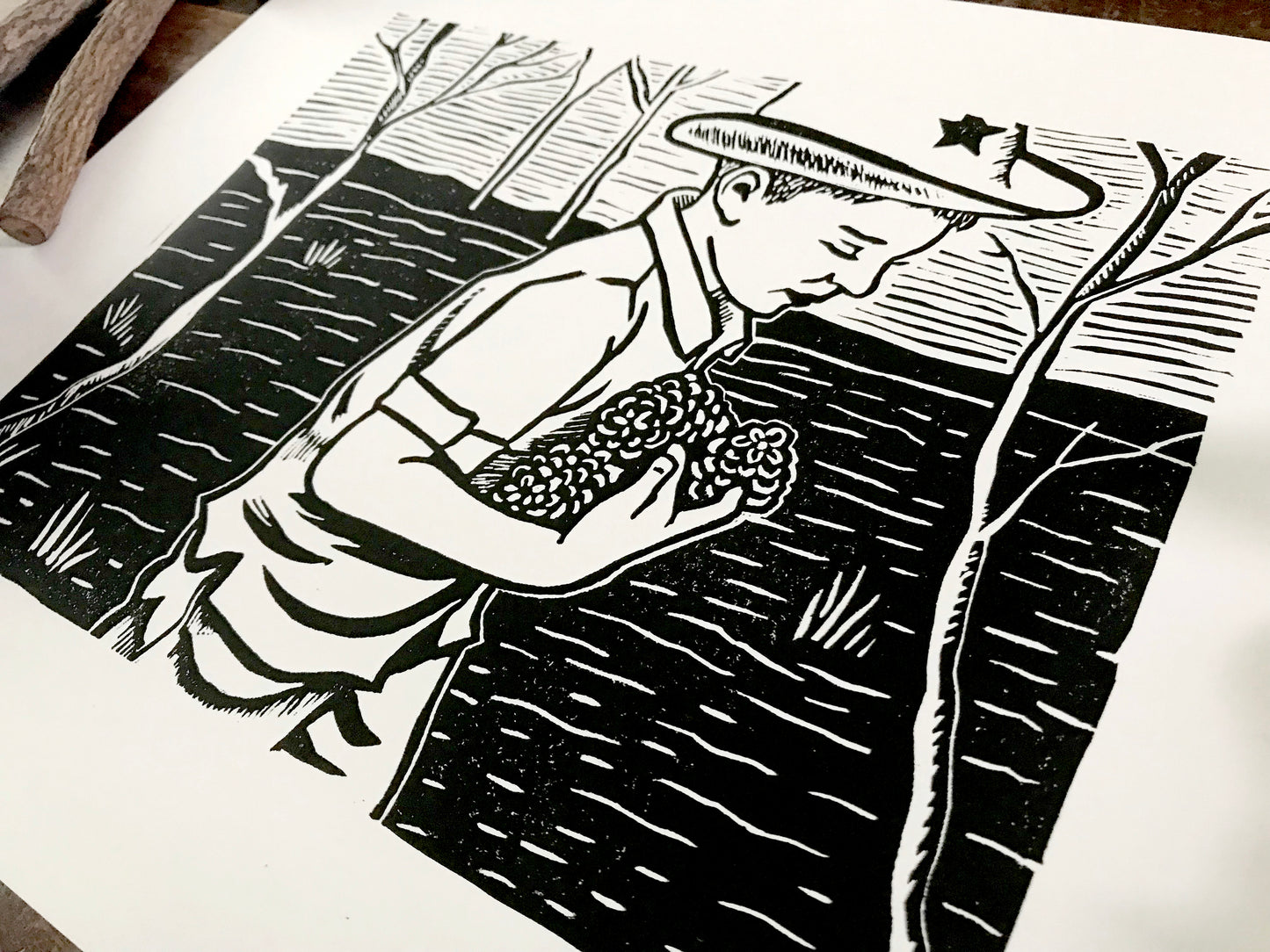 Gather Linocut print