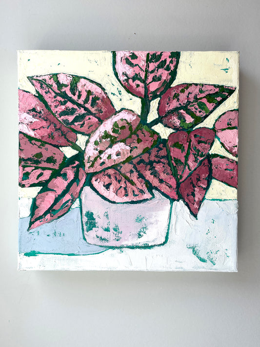 The Dazzler – Pink Polka Dot Plant Original Oil Painting